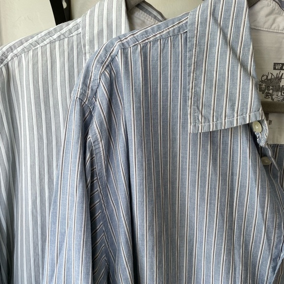 Old Navy Set/2 Blue Gray White Striped Woven Button Down Men’s Dress Shirts XL - Picture 3 of 10